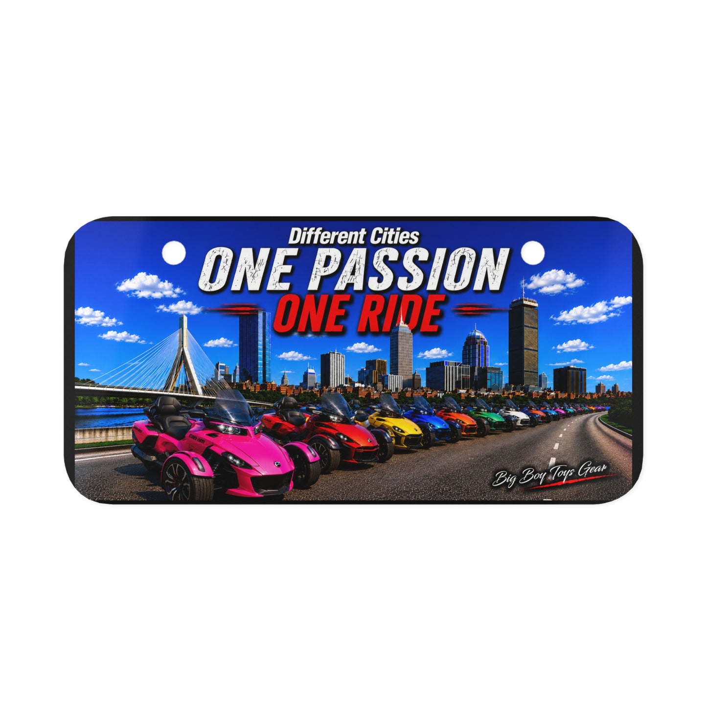 Mini License Plate - "One Passion One Ride" Trike Rally Skyline Design